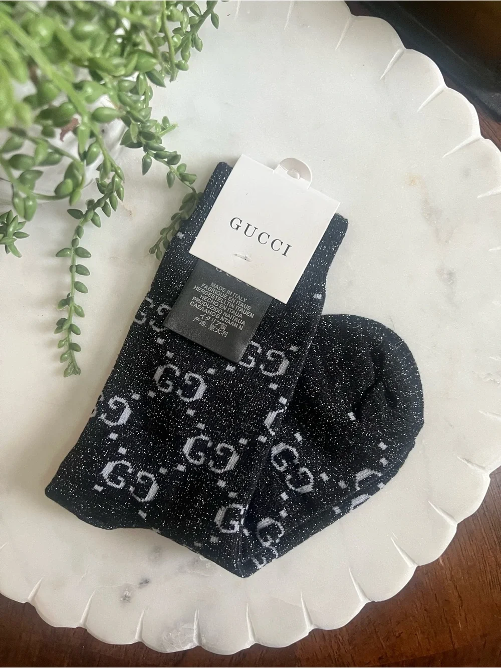 Gucci Black and Silver GG Logo Sparkle Crew Socks